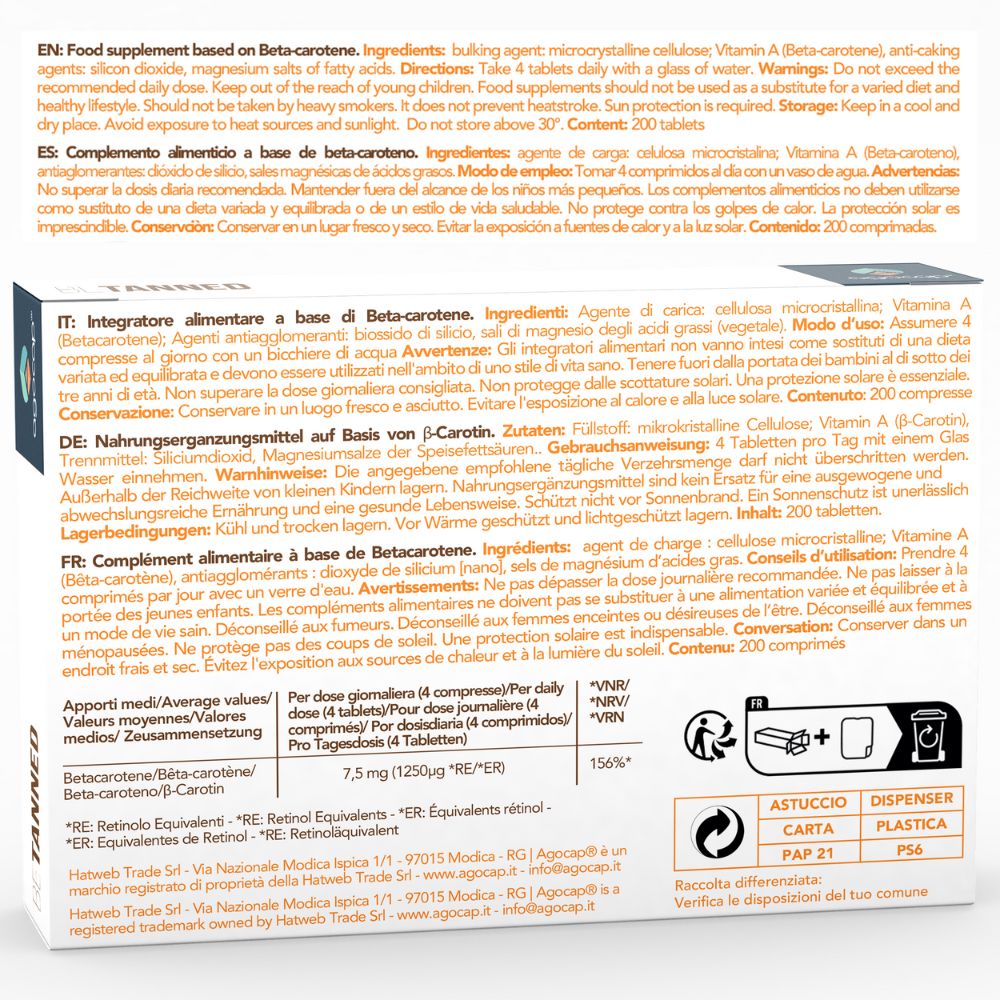 Betacarotene per Abbronzatura e Produzione di Melanina | Integratore per la Pelle