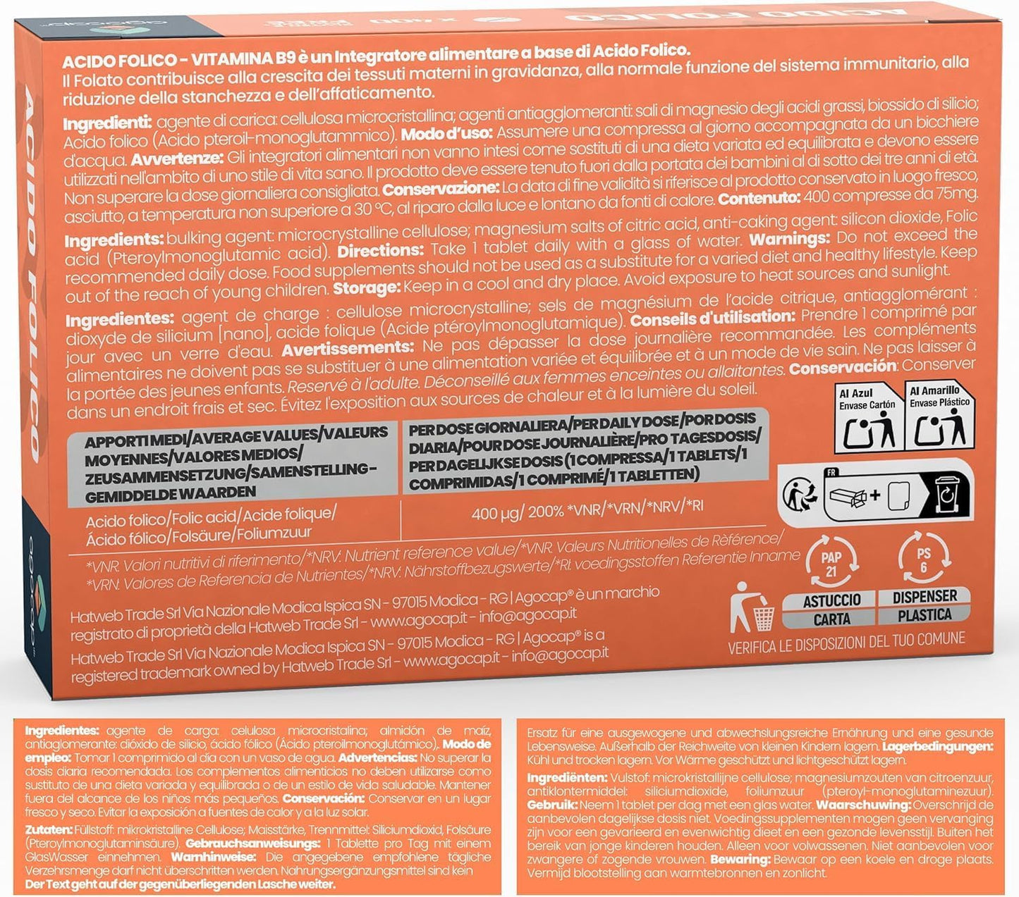 Acido Folico Vitamina B9 | Integratore per gravidanza e crescita dei tessuti materni con Acido Folico 400 mcg