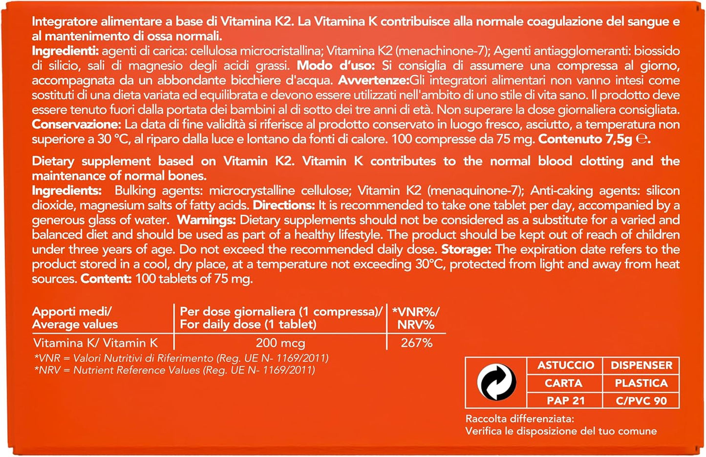 Vitamina K2 MK7 200 mcg | Integratore per Ossa e Sistema Cardiovascolare
