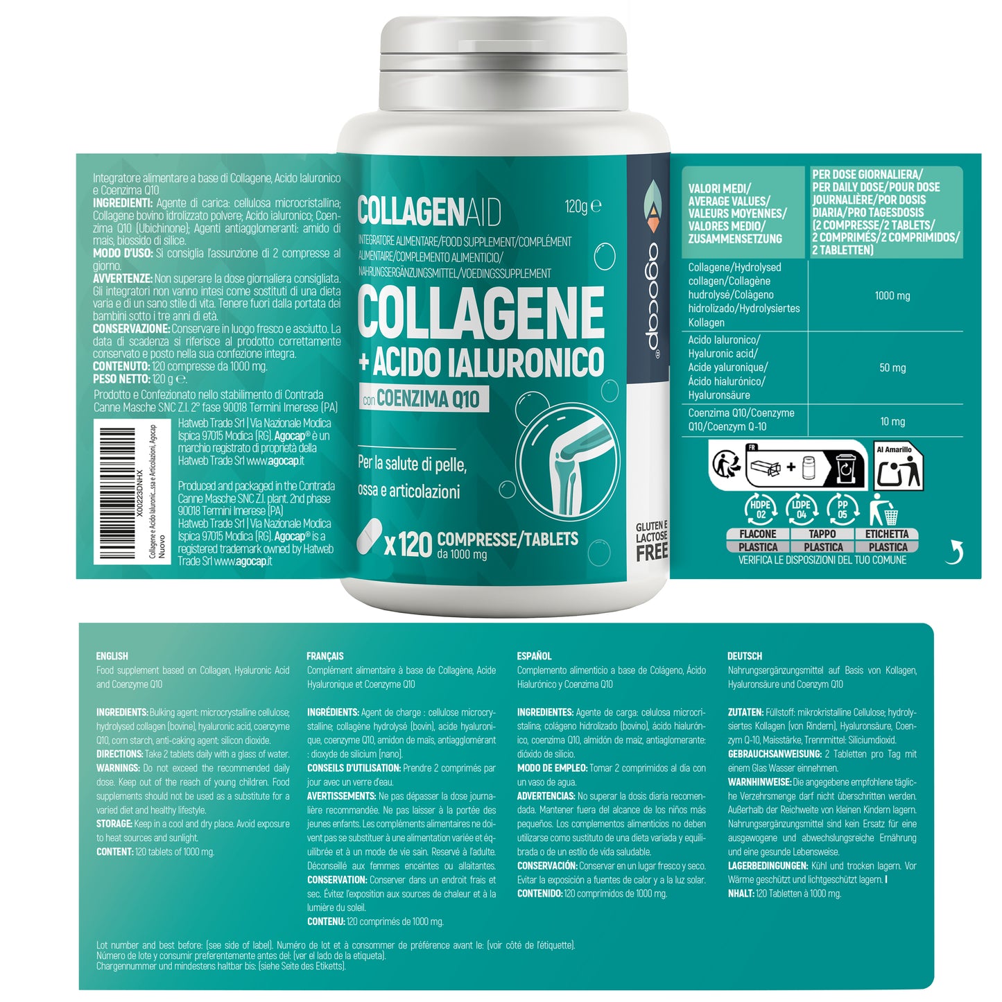 Collagenaid | Integratore per articolazioni, tendini e pelle con Collagene, Acido Ialuronico e Coenzima Q10