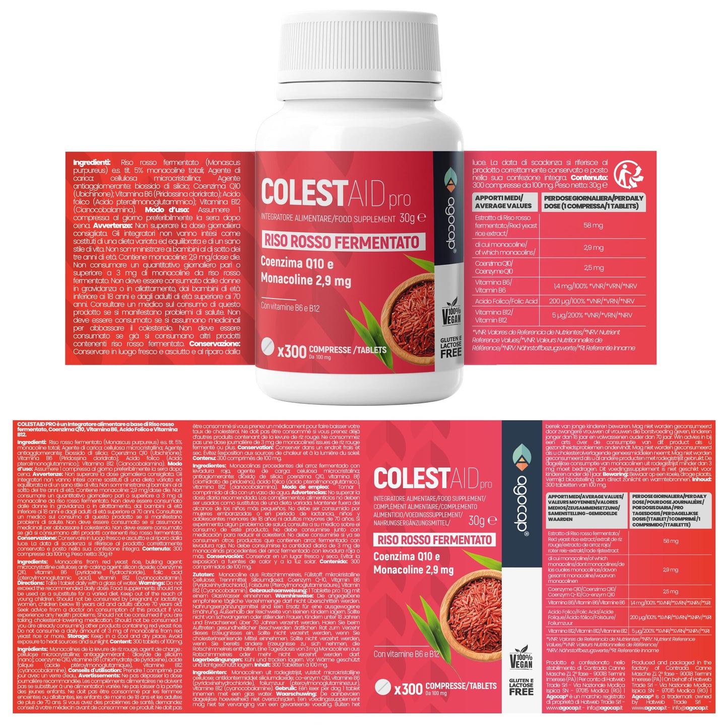 Colestaid PRO, Integratore Alimentare per il Controllo del Colesterolo, con Riso Rosso Fermentato, 300 compresse
