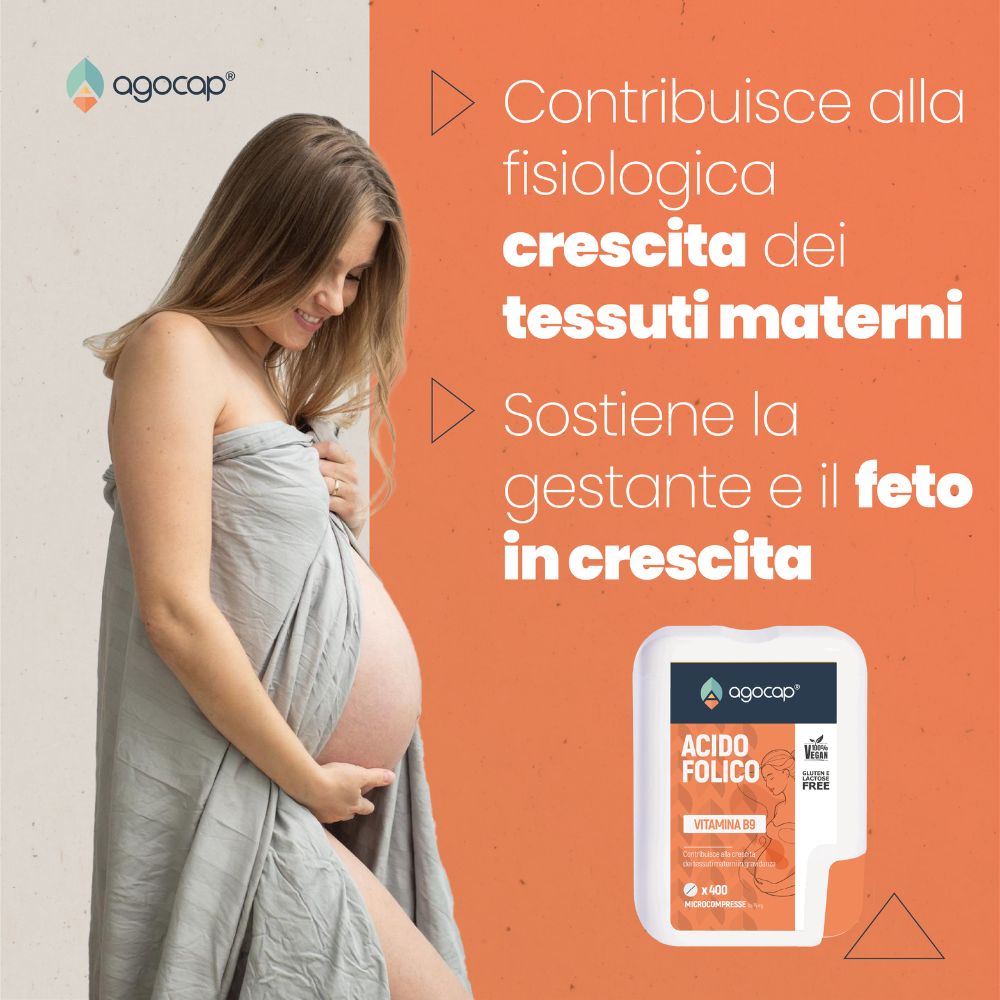 Acido Folico Vitamina B9 | Integratore per gravidanza e crescita dei tessuti materni con Acido Folico 400 mcg