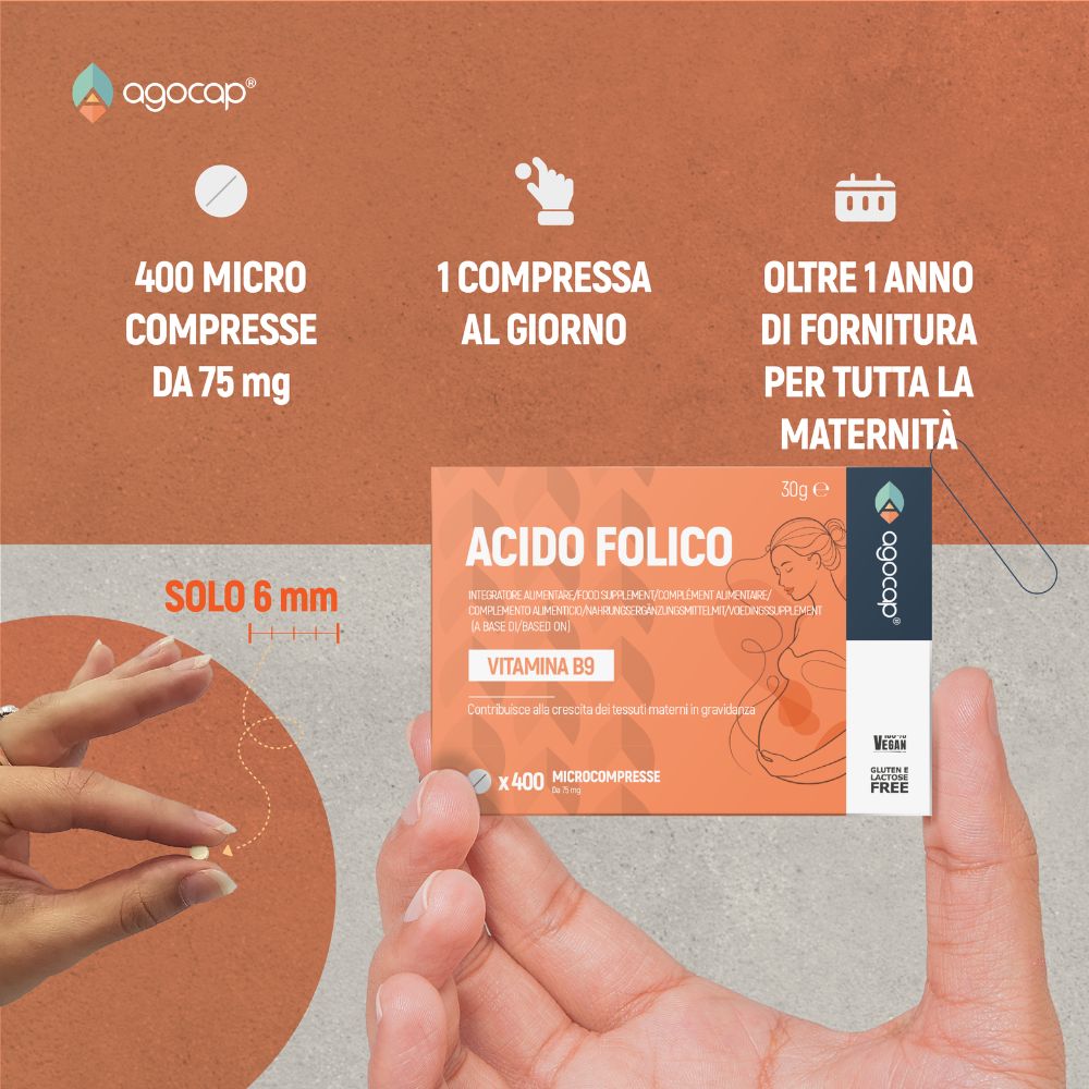 Acido Folico Vitamina B9 | Integratore per gravidanza e crescita dei tessuti materni con Acido Folico 400 mcg