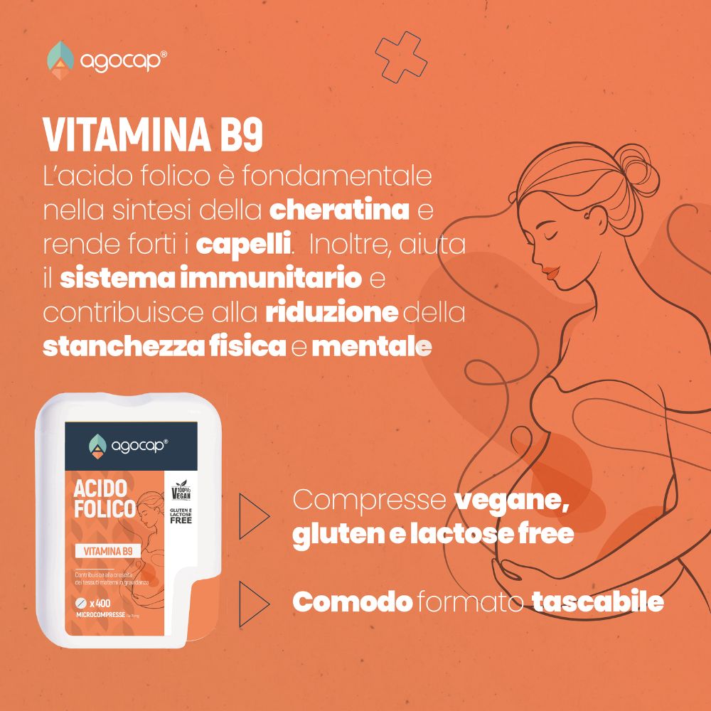 Acido Folico Vitamina B9 | Integratore per gravidanza e crescita dei tessuti materni con Acido Folico 400 mcg