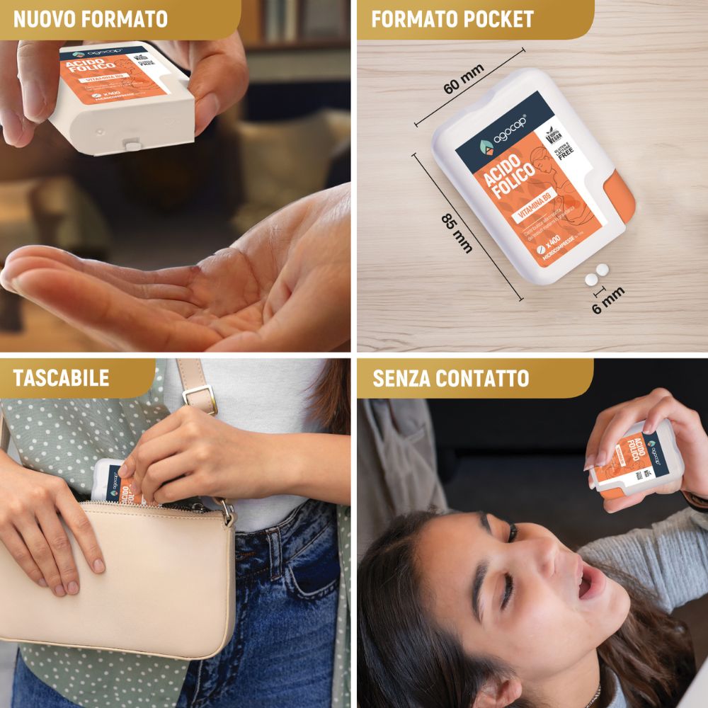 Acido Folico Vitamina B9 | Integratore per gravidanza e crescita dei tessuti materni con Acido Folico 400 mcg