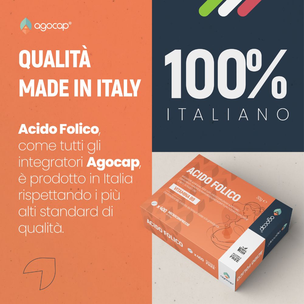 Acido Folico Vitamina B9 | Integratore per gravidanza e crescita dei tessuti materni con Acido Folico 400 mcg