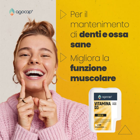 Vitamina D3 2000 UI | Integratore per ossa e sistema immunitario con Vitamina D3 ad alto dosaggio
