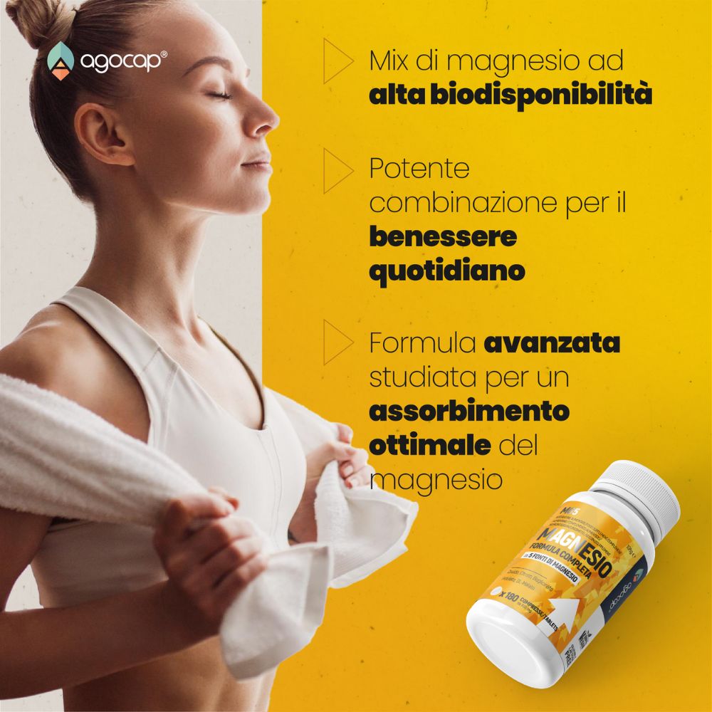 Magnesio 5 Fonti | Integratore contro stress e affaticamento per energia e sistema nervoso