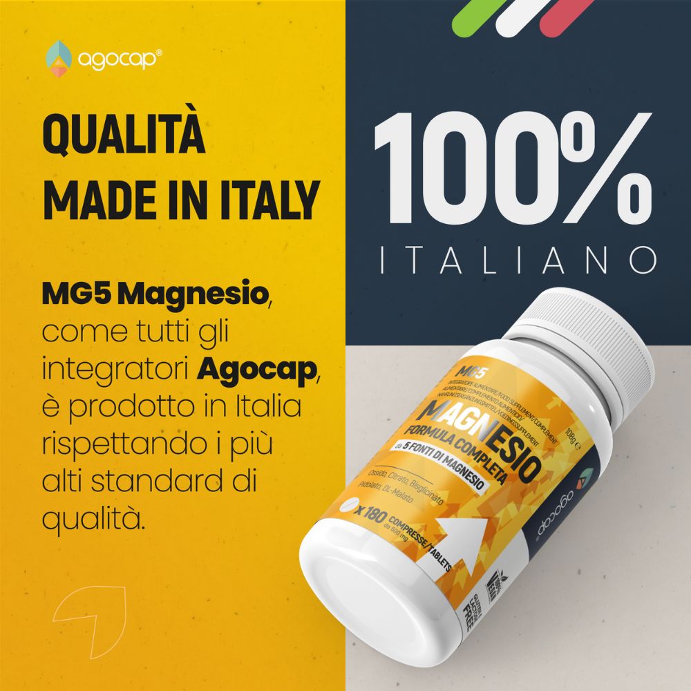 Magnesio 5 Fonti | Integratore contro stress e affaticamento per energia e sistema nervoso