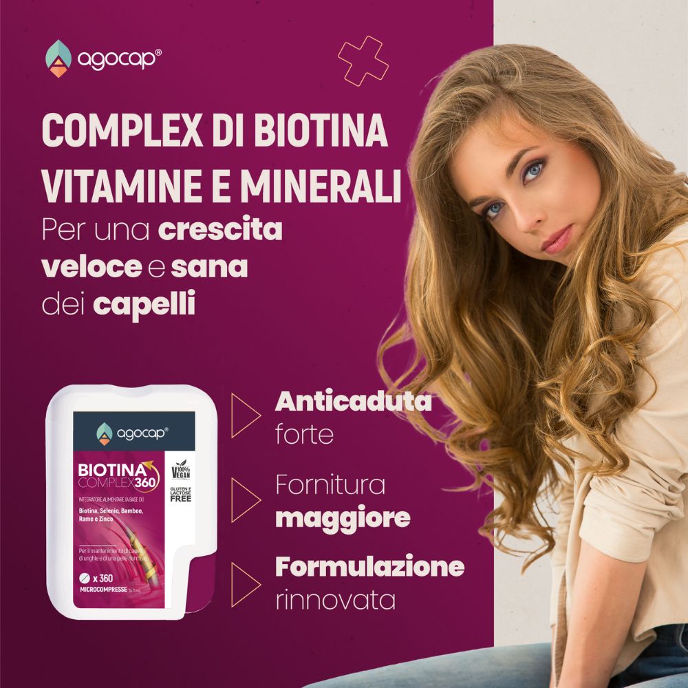 Biotina Complex 360 | Integratore con Biotina, Zinco e Selenio per crescita e salute dei capelli