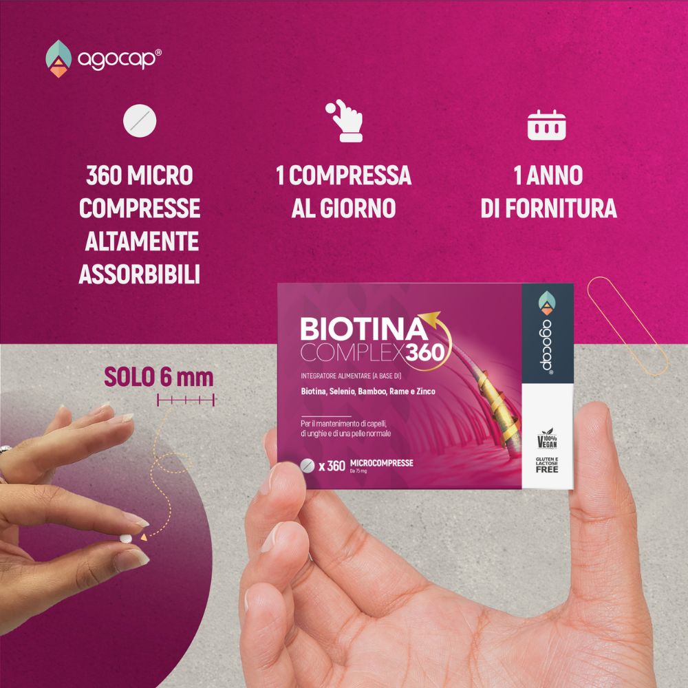 Biotina Complex 360 | Integratore con Biotina, Zinco e Selenio per crescita e salute dei capelli