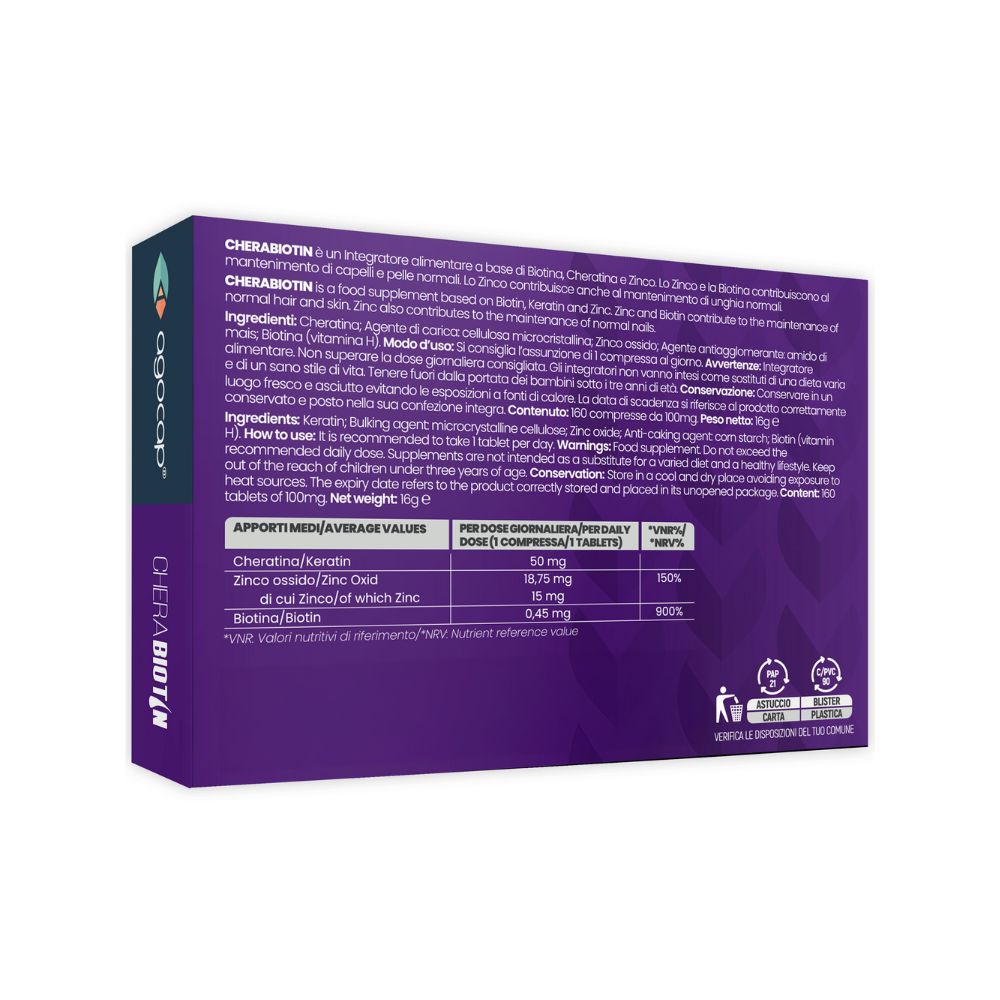 Cherabiotin | Integratore per capelli, unghie e pelle con Biotina, Cheratina e Zinco