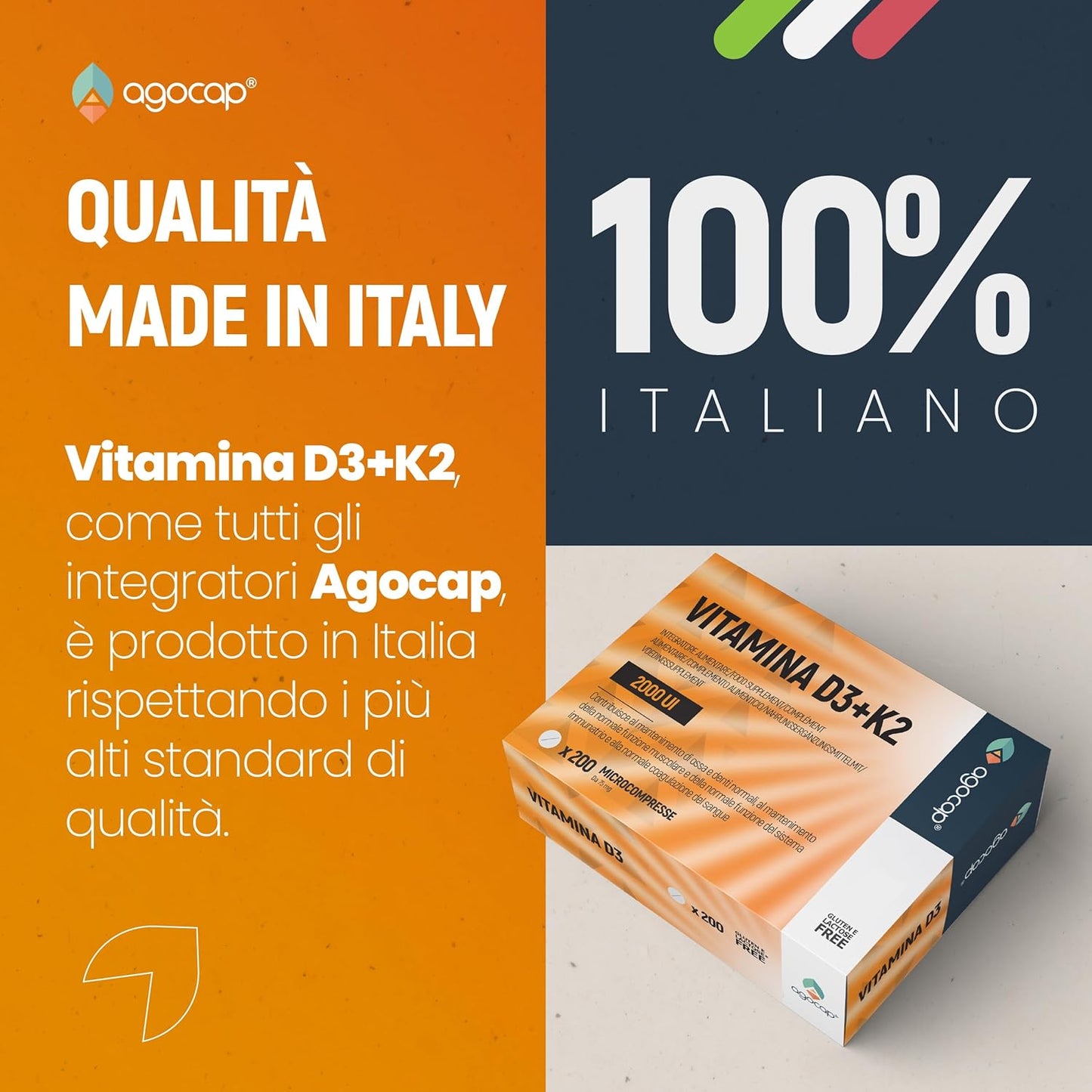 Vitamina D3 + Vitamina K2 (MK7) | Integratore per ossa e difese immunitarie con Vitamina D3 e K2