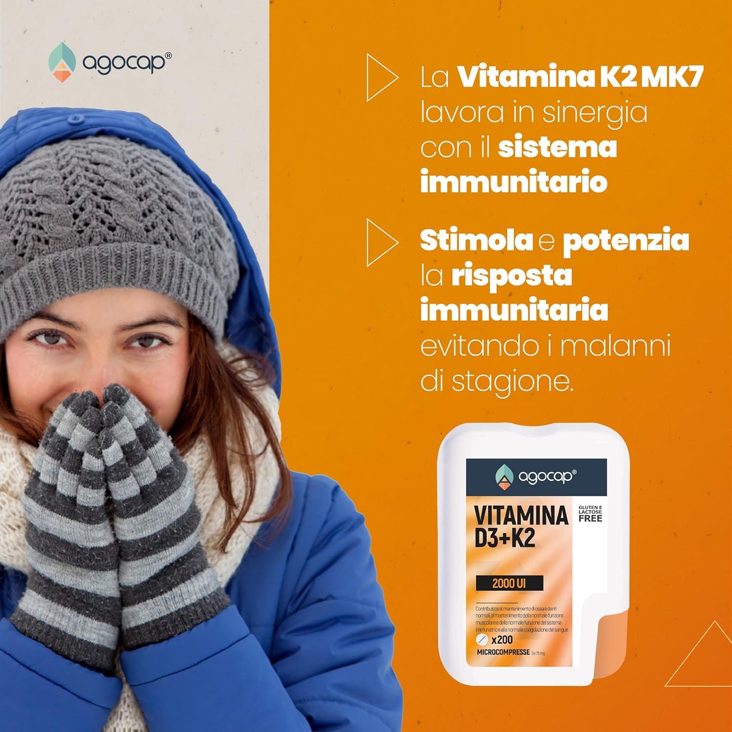 Vitamina D3 + Vitamina K2 (MK7) | Integratore per ossa e difese immunitarie con Vitamina D3 e K2