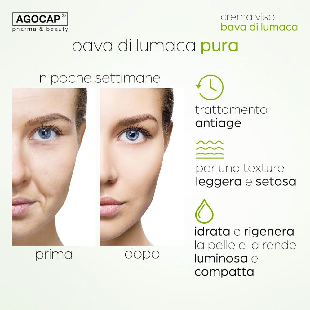 Crema Viso Bava di Lumaca e Acido Ialuronico 100% Naturale, Anti-Age, Idratante e Rigenerante, 50ml