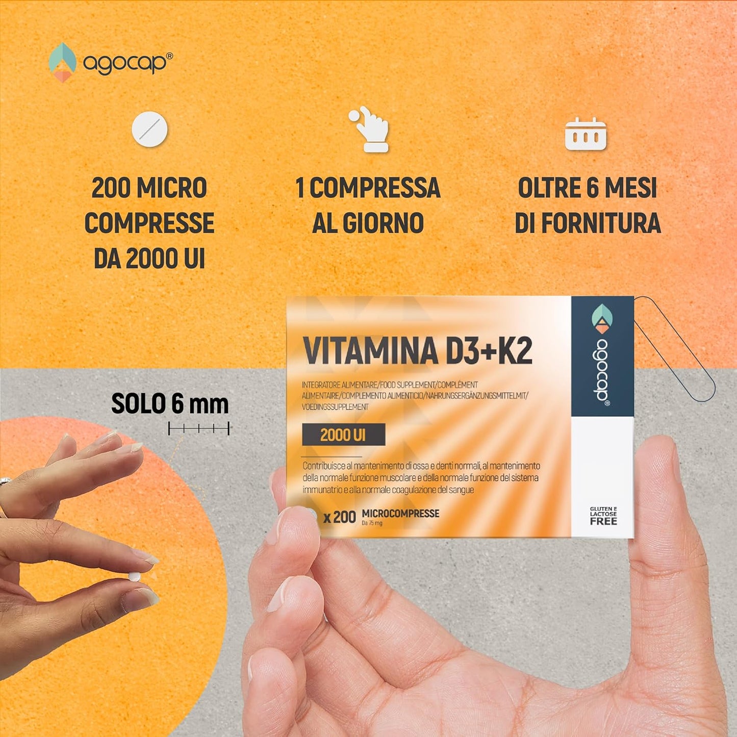 Vitamina D3 + Vitamina K2 (MK7) | Integratore per ossa e difese immunitarie con Vitamina D3 e K2