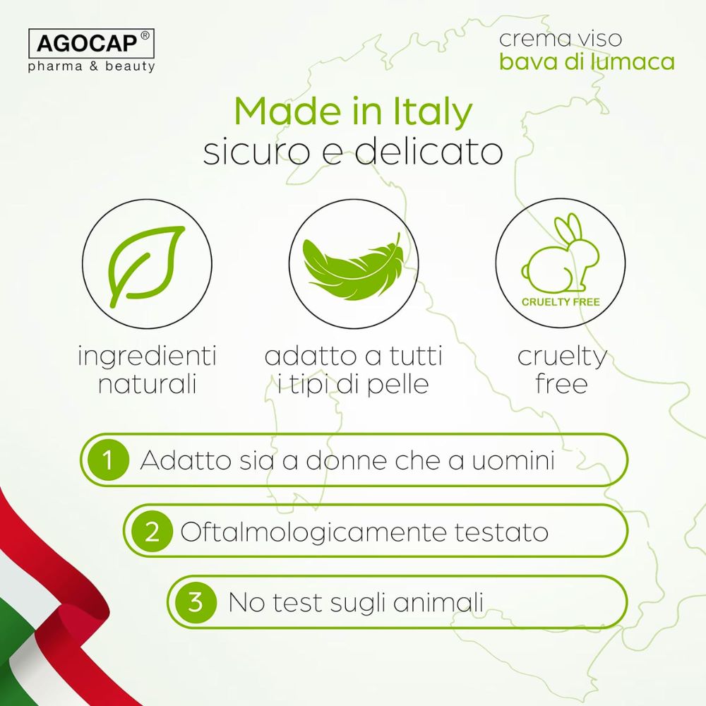 Crema Viso Bava di Lumaca e Acido Ialuronico 100% Naturale, Anti-Age, Idratante e Rigenerante, 50ml