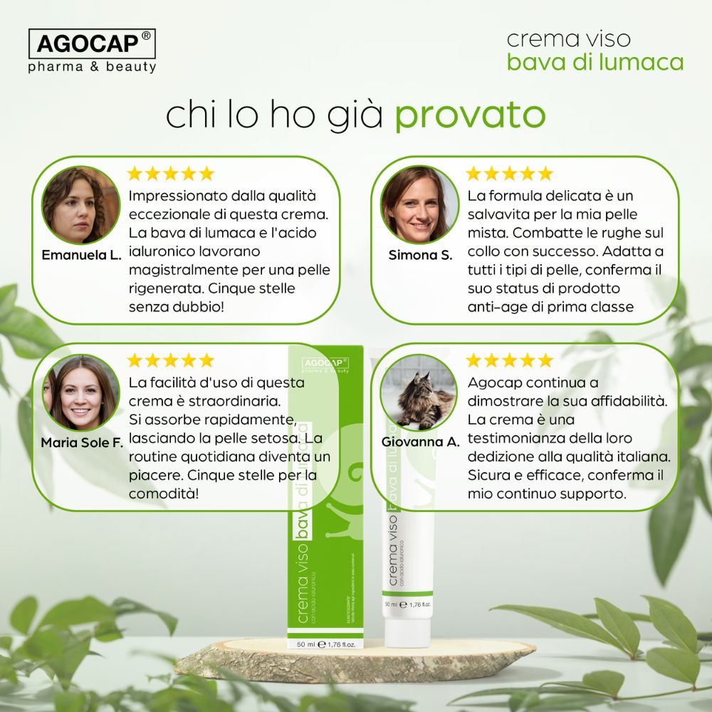 Crema Viso Bava di Lumaca e Acido Ialuronico 100% Naturale, Anti-Age, Idratante e Rigenerante, 50ml
