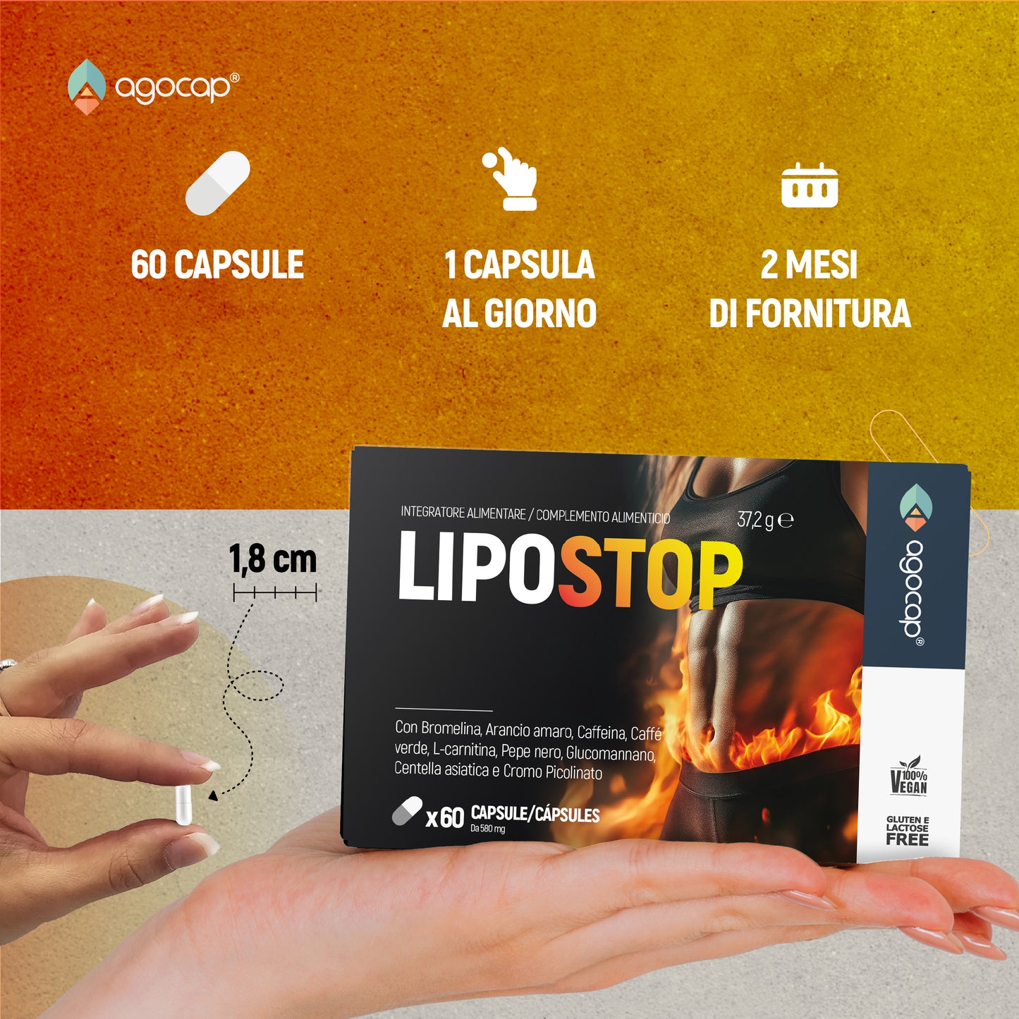 LIPOSTOP Integratore per Dimagrire, Metabolismo e Fame Nervosa - 60 Capsule