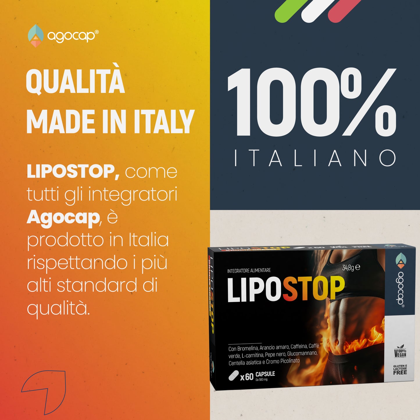 LIPOSTOP Integratore per Dimagrire, Metabolismo e Fame Nervosa - 60 Capsule