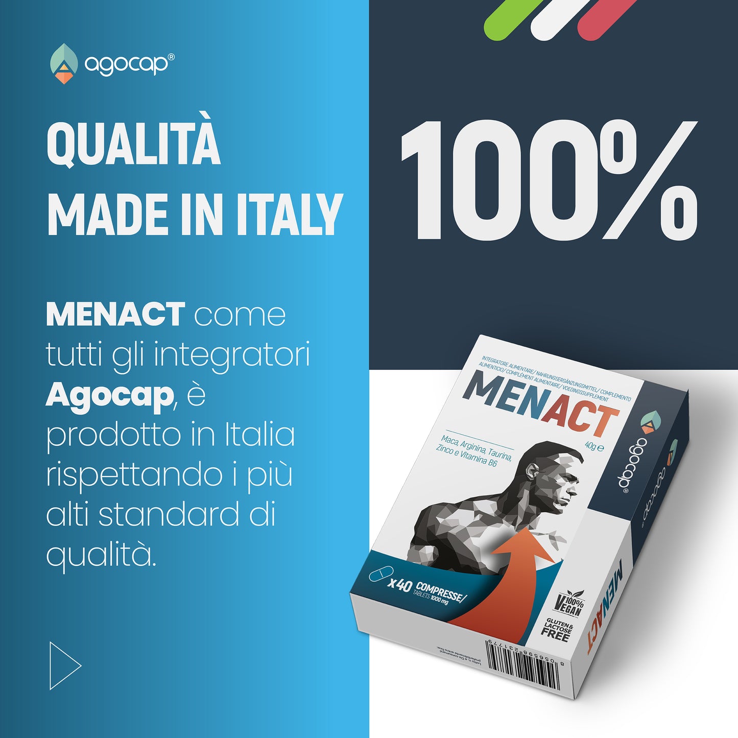Agocap MENACT, Integratore Uomo con Maca, Arginina, Taurina, Zinco e Vitamina B6, 40 Compresse