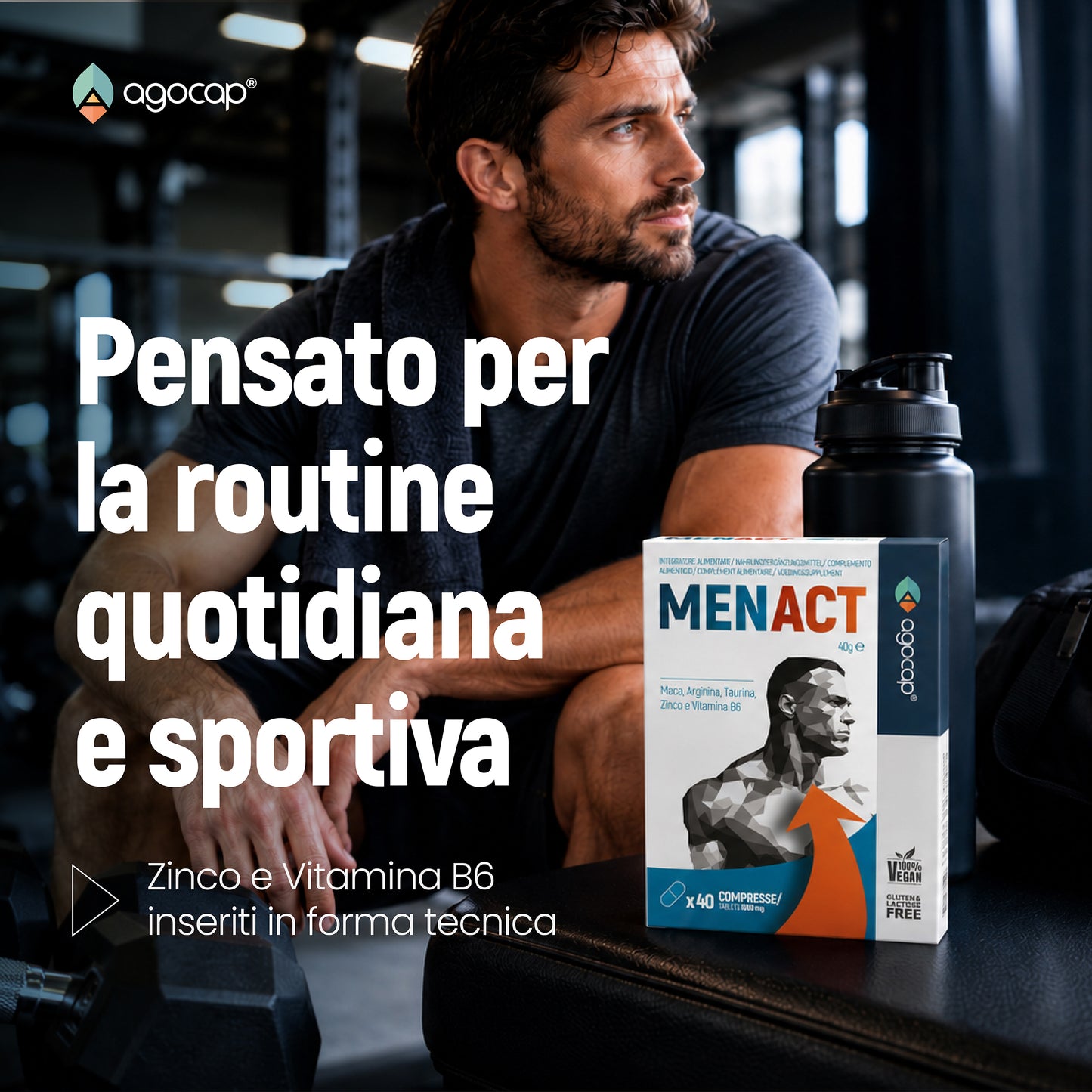 Agocap MENACT, Integratore Uomo con Maca, Arginina, Taurina, Zinco e Vitamina B6, 40 Compresse