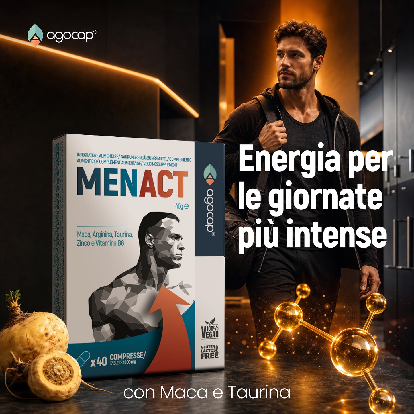 Agocap MENACT, Integratore Uomo con Maca, Arginina, Taurina, Zinco e Vitamina B6, 40 Compresse