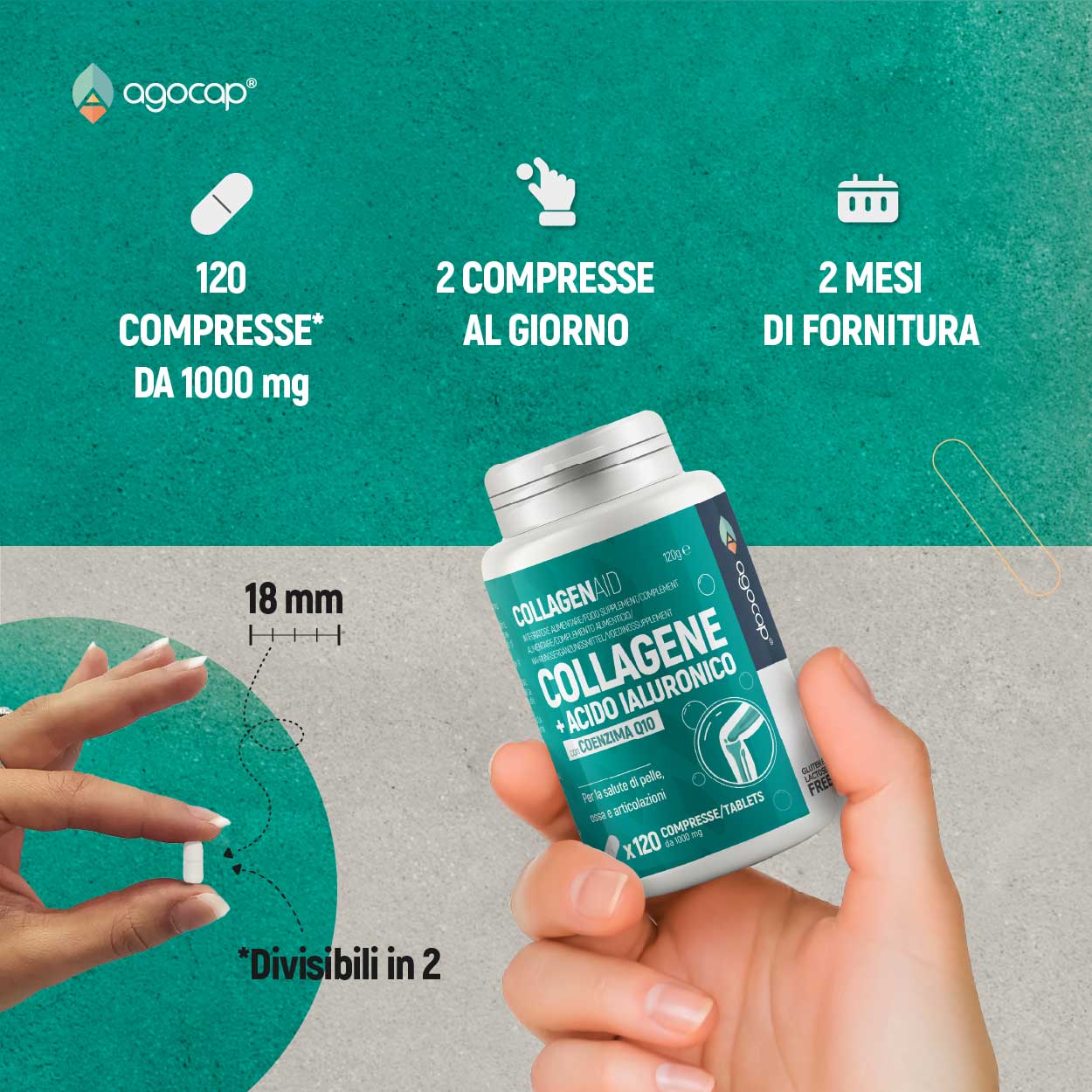 Collagenaid | Integratore per articolazioni, tendini e pelle con Collagene, Acido Ialuronico e Coenzima Q10