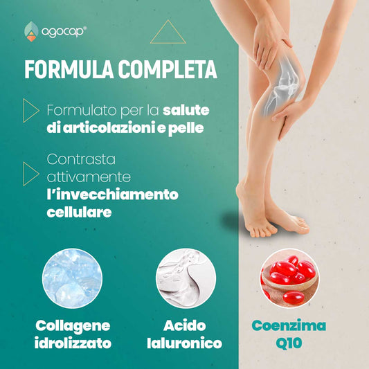 Collagenaid | Integratore per articolazioni, tendini e pelle con Collagene, Acido Ialuronico e Coenzima Q10