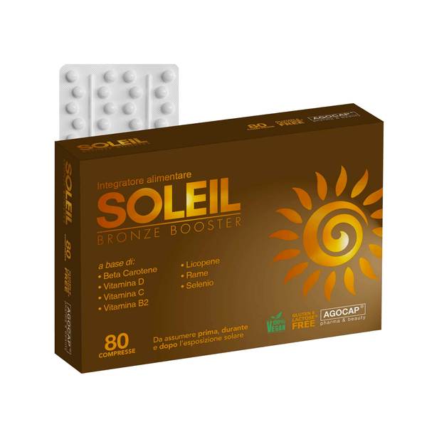 Integratore abbronzatura Soleil con Betacarotene, Rame, Selenio, Licopene, Vitamine C, D, E, B