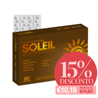 Integratore abbronzatura Soleil con Betacarotene, Rame, Selenio, Licopene, Vitamine C, D, E, B