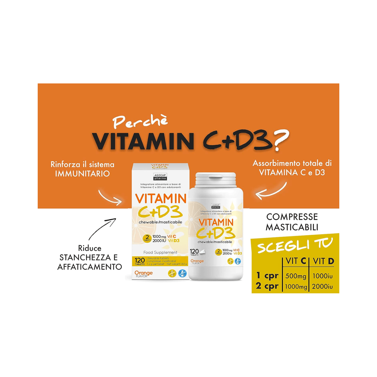 Vitamina c e d3 | Integratore c+d3 in compresse masticabili