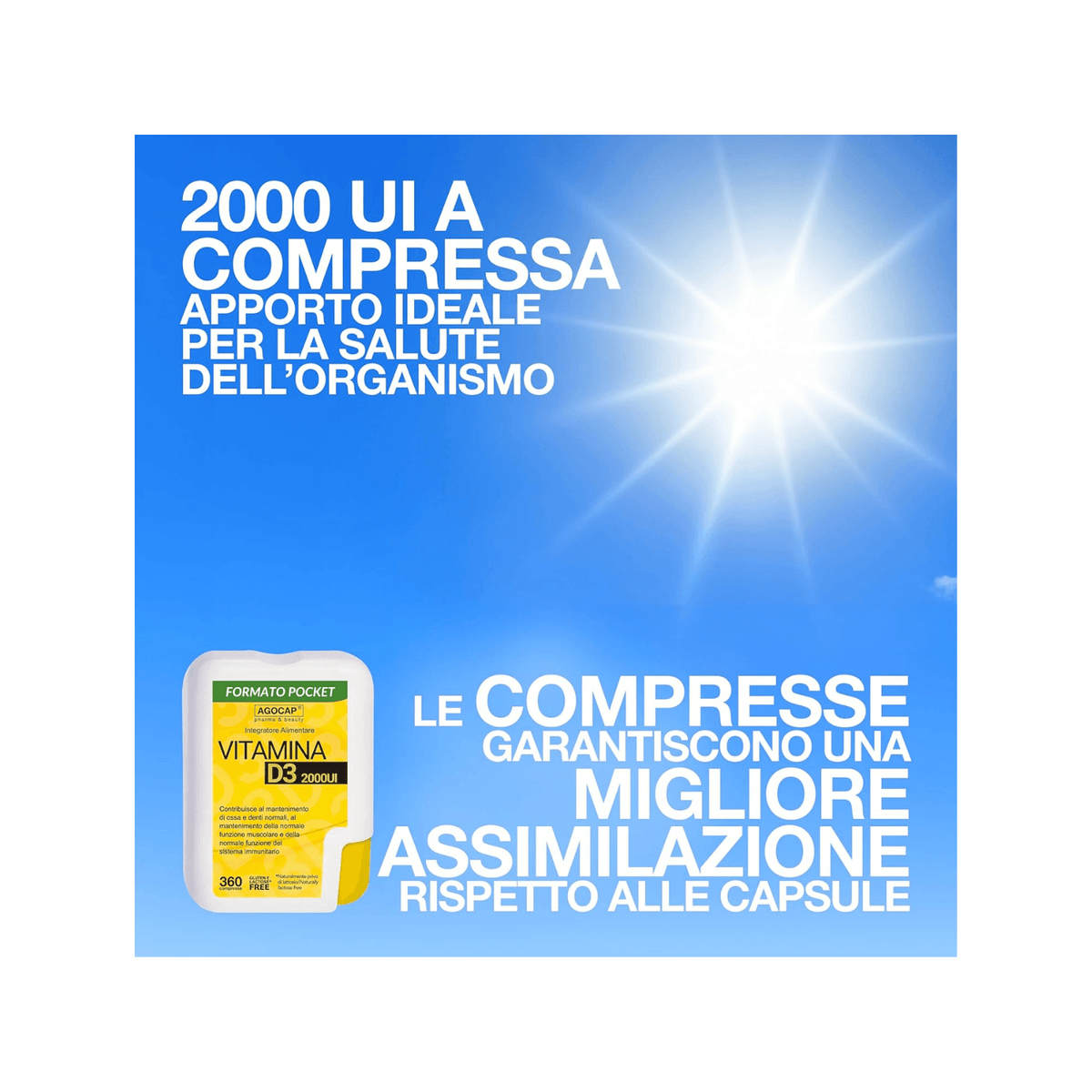 Vitamina D3 2000 UI - Formato Pocket - 360 compresse