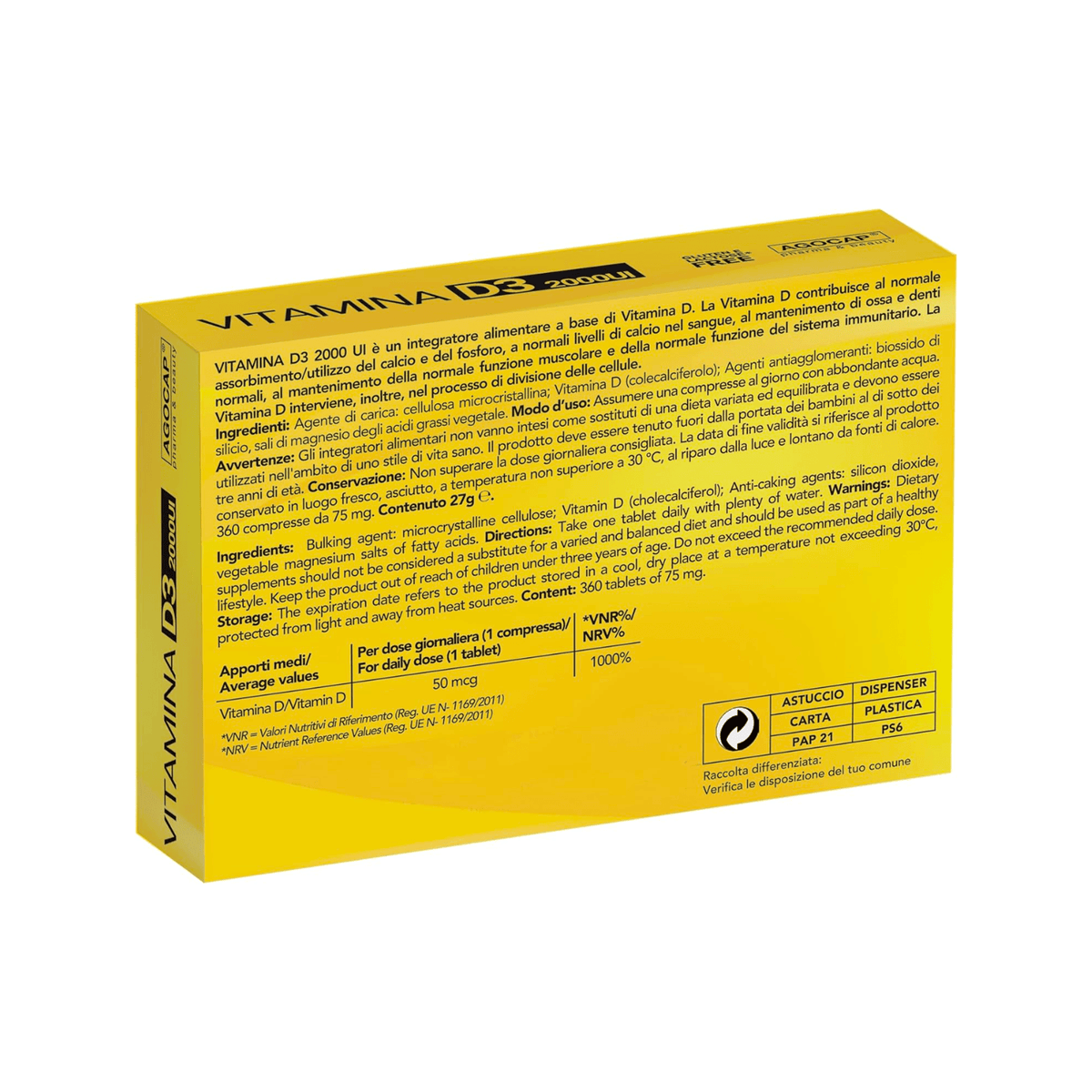 Vitamina D3 2000 UI - Formato Pocket - 360 compresse
